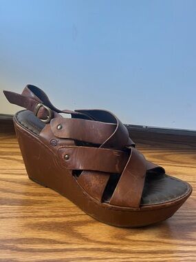 Born Brown Leather Wedge Sandals